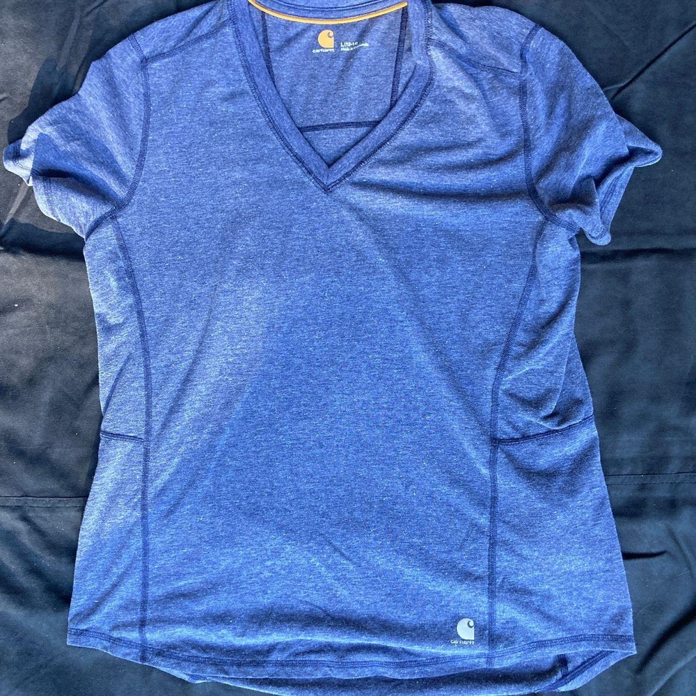 Carhartt V neck tee in blue workwear shirt utility